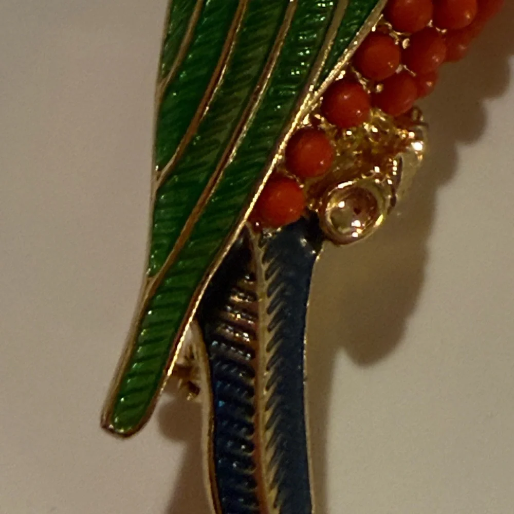 Vibrant Parrot Bird Brooch with Gold Accents